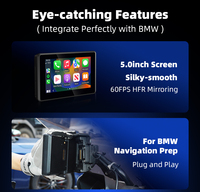 Écran de navigation sans fil CarPlay Android Auto 5 pouces pour moto, affichage en miroir, moniteur portable pour moto BMW