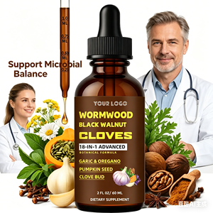 Gouttes liquides nettoyantes naturelles contre les parasites, à base d'armoise, <span class=keywords><strong>de</strong></span> noix noires <span class=keywords><strong>et</strong></span> <span class=keywords><strong>de</strong></span> clous <span class=keywords><strong>de</strong></span> <span class=keywords><strong>girofle</strong></span>, liquide oral antioxydant 60ml, soutien digestif intestinal - Product Image 1