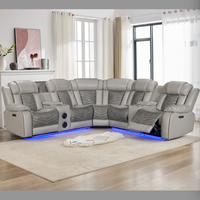 Canapé d'angle inclinable électrique HOMERS, ensemble de canapés modulaires en cuir aérien avec éclairage LED et porte-gobelets rafraîchissant, idéal pour home cinéma - Vente en gros