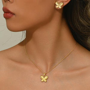 סט תכשיטי פרפר משובץ יהלומים מצופה זהב אמיתי, פשוט ורב-תכליתי, רב-מכר באירופה ובאמריקה - Product Image 2