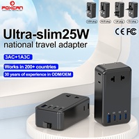 Adaptateur de voyage universel Foxcan OEM/ODM 3AC Slim 3 USB-C + 1 USB-A 25W PD avec prises universelles