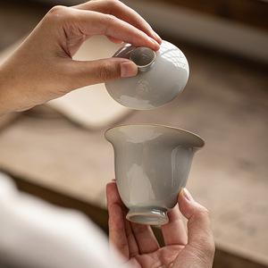 Chinese Antique-Style Glazed Gaiwan Porcelain With Lid Kung Fu <b>Tea</b> <b>Set</b> Serving Bowl Afternoon <b>Tea</b> - Product Image 2