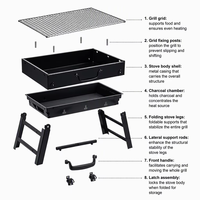 Barbecue portable pliable en acier noir avec surface antiadhésive pour le camping et l'utilisation en extérieur dans le jardin