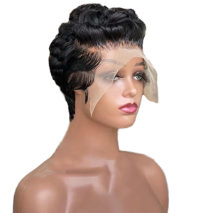 Perruque brésilienne Cheveux frisés Courte Coupe Pixie <span class=keywords><strong>Bob</strong></span> 13x4 Lace Frontale Complète Noire Naturelle Densité 150% HD Lace Pré-épilée Raide Bébé - Product Image 1