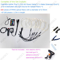 Kit de fibre optique pour plafond de voiture, source lumineuse LED RGBW 1,5 W 12 V 0,75 mm en plastique, 1 à 6 LED, étoile, étoile filante, indice de protection IP66, léger