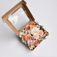 Kotak Hadiah Bunga Sutra Buatan Mawar Peony Dahlia Ranunculus Babysbreath Gypsophila Daisy Pink Susu Natal Pernikahan Rumah