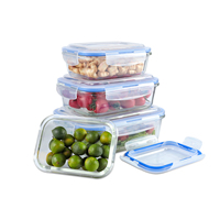 Boîte à lunch bento en verre borosilicate haute résistance, hermétique, résistante à la chaleur, pour aliments frais, avec couvercle, ustensiles de cuisine en plastique