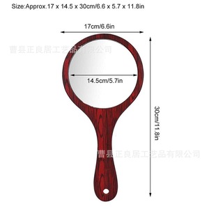 Miroir de maquillage rond en bois avec poignée en bois rouge, miroir de beauté portable pour un usage quotidien - Product Image 5