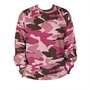 Pink Camouflage Crewneck <b>Pullover</b> Sweatshirt Unisex Regular Fit Knitted Polyester Autumn Casual Style - Product Image 3