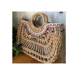 Artículo Popular para el Verano, Bolso de Playa de Paja Hecho a Mano en Vietnam/Bolso de Jacinto de Agua con Flores Bordadas para Mujer, Krystal (+84 587 176 063) 99 Gold Data - Product Image 1