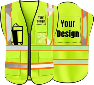 Luminous hi visibility reflective safety security vest custom logo fluorescent jacket