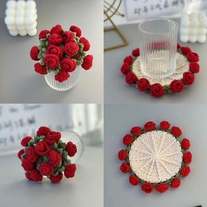 Artisanat de tissage, sous-verres à motif de roses, sous-verres créatifs en forme de bouquet, ornements décoratifs variables pour table - Product Image 3