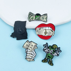 Cartoon Schädel Dollar Bill Brosche Kreative Nische Stil Mund essen Geld Schädel Emaille Anstecknadel - Product Image 3