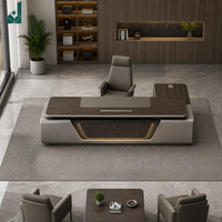 Bureau de direction moderne de luxe en forme de L, surface en MDF, table de patron avec armoire latérale, écologique, pour espace de travail de directeur général, utilisation en projet
