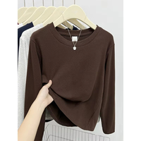 Kaus kustom putih kosong kaus spandeks katun kaus lengan panjang untuk wanita