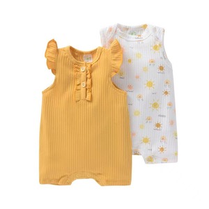 <span class=keywords><strong>Boxer</strong></span> barboteuse à manches volantes côtelées pour bébé de 0 à 1 an Ensemble de deux pièces en mousseline d'été à boutons pour les ventes transfrontalières - Product Image 5