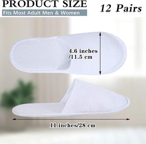 24 pares de pantuflas desechables antideslizantes con punta cerrada para SPA para invitados de viaje de hotel y hogar blanco - Product Image 2