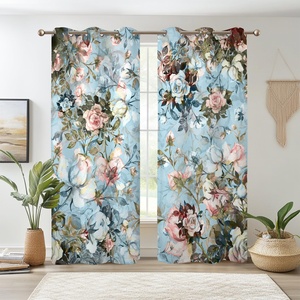 Cortina de tela polar suave con estampado floral y ojales, bloqueadora de luz, para sala de estar, diseños elegantes y delgados para puertas. - Product Image 5