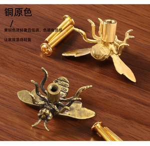 Gagang pintu kuningan kreatif buatan tangan, gagang pintu lemari anak-anak, pengait dan gantungan serangga logam. - Product Image 2