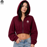 Vente en gros de sweats à capuche zippés personnalisés pour femmes, en molleton léger 100% coton 300GSM, respirant, style streetwear, coupe courte