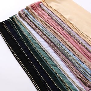 Hijab in Chiffon di Alta Qualità con Perle, Sciarpa con Catena di Strass e Diamanti, Scialle Musulmano per Donne, Copricapo Islamico Fatto <span class=keywords><strong>a</strong></span> Mano con Perline - Product Image 4