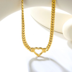Trendy 18k Gold PVD Plated Stainless Steel Jewelry Chunky Waterproof Cast Thick Cuban Link <b>Lobster</b> Clasp Hollow Heart Necklace - Product Image 5
