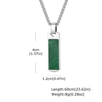 Pendentif carré long unisexe en acier inoxydable plaqué or, avec agate lapis pleine brillance et chaîne en bambou, style sportif