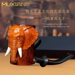 Muxiang Handmade Briarwood Pipe Carved <b>Elephant</b> Shape Bent Type Tobacco Pipe For Men - Product Image 4
