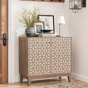 Geometric Design Sideboard 31.5 Inch Wooden Cabinet With 2 Doors Adjustable <b>Shelves</b> Decorative Storage Furniture - Product Image 4