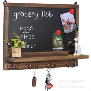 Retro Wooden Wall Mounted Rack 15.2x8 Inch With <b>Hooks</b> And <b>Shelf</b> For Entryway Key Mail Storage Organization - Product Image 3