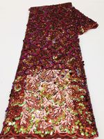 Coloré Multi Couleur Pêche Doré Dentelle Tissu Dentelle Tissu Nigérian Dentelle De Mariage Double Sequin