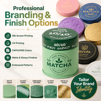 Boîte à thé matcha en fer blanc 0,23 mm, double étanchéité, 30g-100g, impression personnalisée, vert menthe, vente en gros