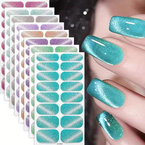 Beliebte 3D UV-freie Dünne Glänzende Silber Glitzer Cat-Eye-Lack Wasserdichte PET-Material Full Wraps Nagelsticker-Set Nagel Wraps - Product Image 4