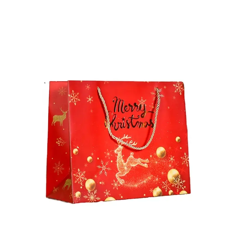 High quality custom Christmas bag degradable corrugated red shopping gift bag