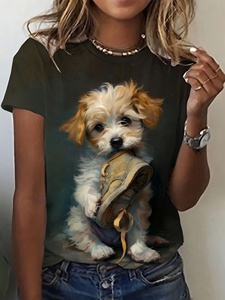 T-<span class=keywords><strong>shirt</strong></span> décontracté pour <span class=keywords><strong>femme</strong></span> à manches courtes et col rond, imprimé <span class=keywords><strong>chat</strong></span> rose brillant, <span class=keywords><strong>motif</strong></span> papillons, respirant, tendance, pour tous les jours - Product Image 4
