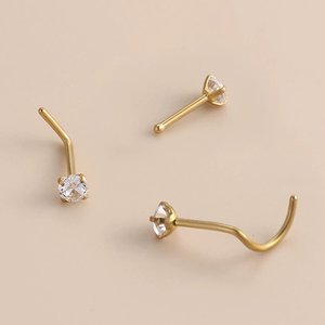 Piercing per Naso in Acciaio Inox con Zirconia, Asta Dritta o Curva, Forma a L, Rotonda, a Cuore, a Stella, Quadrata, con Zirconi Cubici - Product Image 3