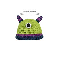 Chapeau en crochet fait main, petit monstre diable, dessin animé mignon et drôle, tricoté, vert