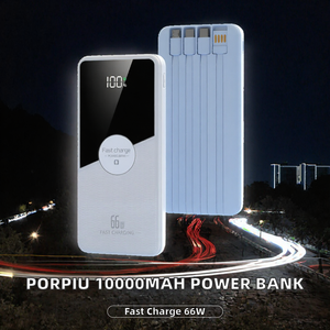Batterie externe portable 10000mAh, charge rapide 66W, 2 en 1, câble intégré, écran LED, batterie Li-polymère pour les voyages en plein air - Product Image 2