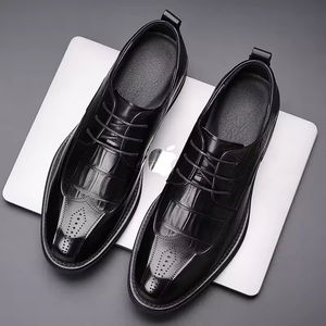 Chaussures Oxford en cuir véritable de style britannique haut de gamme pour hommes, à lacets, bout pointu, fabriquées à la main, antidérapantes, pour marié - Product Image 2