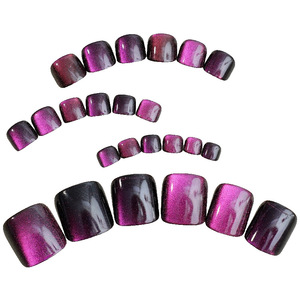 แมวที่สวยงามตาเล็บนิ้วเท้ากดบนเล็บเล็บสีม่วงส่องแสงดาวนิ้วเท้าสแควร์ปลอมประดิษฐ์กดบนเล็บนิ้วเท้า - Product Image 2