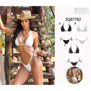 Costume da bagno bikini push-up da donna due pezzi per l'estate, top imbottito con allacciatura all'americana e slip a vita alta, taglie S-2XL, all'ingrosso SQ67762 - Product Image 1