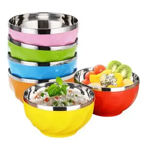 304 Stainless Steel Bowl Non-slip Children Snack Bowls Double-walled Insulated  Soup Bowl Dinner Serving