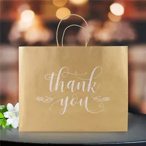 Eco Friendly Thank You Kraft Paper Bag with Handle for Clothes Packaging