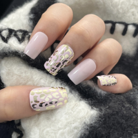 Ongles à presser imprimés léopard rose avec accents dorés de luxe, design carré court réutilisable pour la vente en gros et les fournitures de salon OEM/ODM