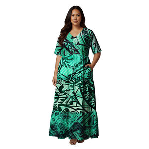 Modieus trendy casual V-hals elegante dames maxi jurk met zakken, gepersonaliseerd Polynesisch tribale print ontwerp jurken - Product Image 2