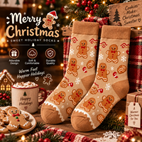 Chaussettes de Noël personnalisées pour femmes et hommes, chaussettes en coton jacquard à motif de bonhomme en pain d'épices, chaussettes chaudes d'hiver, chaussettes décontractées fantaisie pour les fêtes