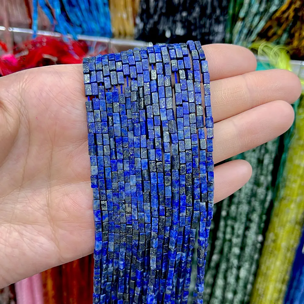 Rechteckige Cuboid Rohr Perlen 2 × 4 mm natürliche Lapis Lazuli Edelstein lose Perlen Schmuckherstellung