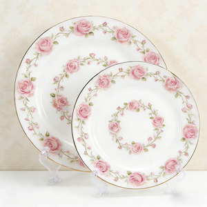 8インチ、10インチ、12インチのカスタムスプリングフラワーデザインセラミックディナープレートセット、家庭、レストラン、パーティー用の磁器製フラットプレート - Product Image 1