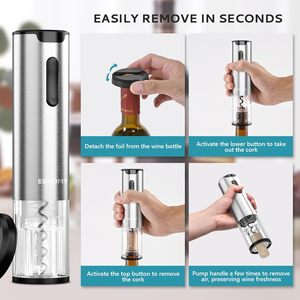 EUHOMY Electric <b>Wine</b> Opener Stainless Steel 4 In 1 Automatic Corkscrew With Aerator Pourer And Foil Cutter - Product Image 4