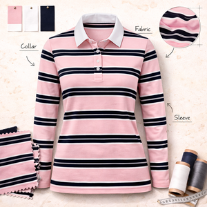 Polo de Manga Larga para Mujer con Logotipo Bordado Personalizado, Diseño a Rayas, Antiarrugas, Tela Suave y Elástica, Ropa de Golf - Product Image 1